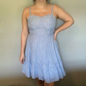 Old Navy Blue/White Stripe Fit & Flare Sleeveless Ruffle Hem Sun Dress